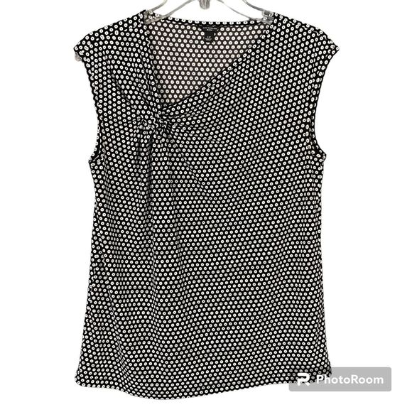 Ann Taylor Petite Sleeveless Top Sz LP B&W Print Career Asymmetrical Neckline - Picture 1 of 8
